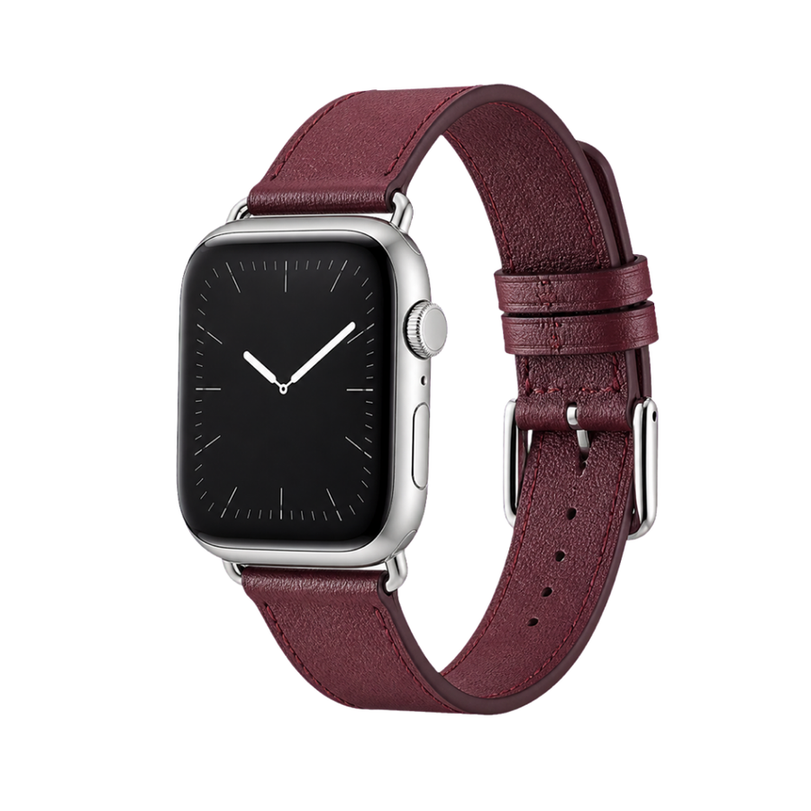 Elephant-Grain Leather Band — Wine Red