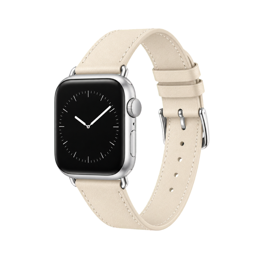 Elephant-Grain Leather Band — Clay Grey