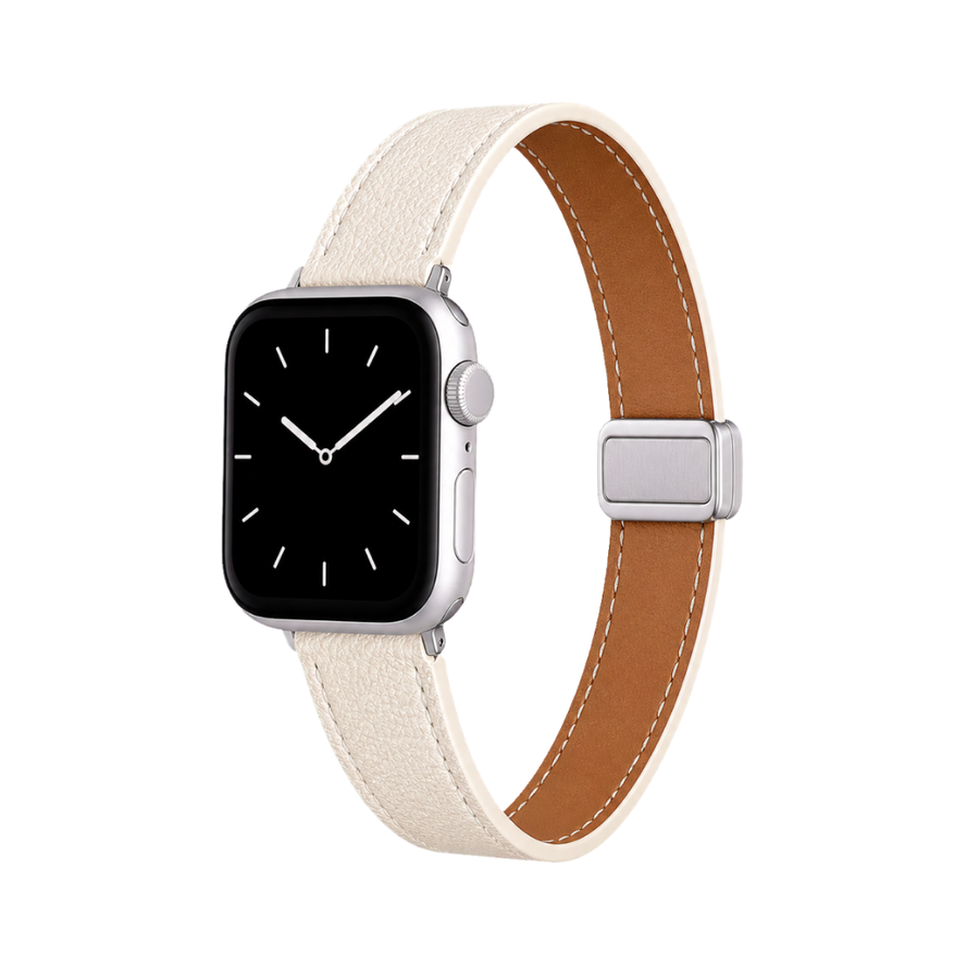 Classic Magnetic Leather Band — Genuine Leather Magnetic - Milk White