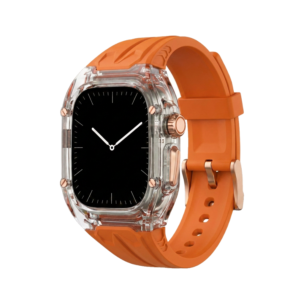 Glacier Haute Ultra Case-Band — Clear Case + Orange Band + Pin Buckle
