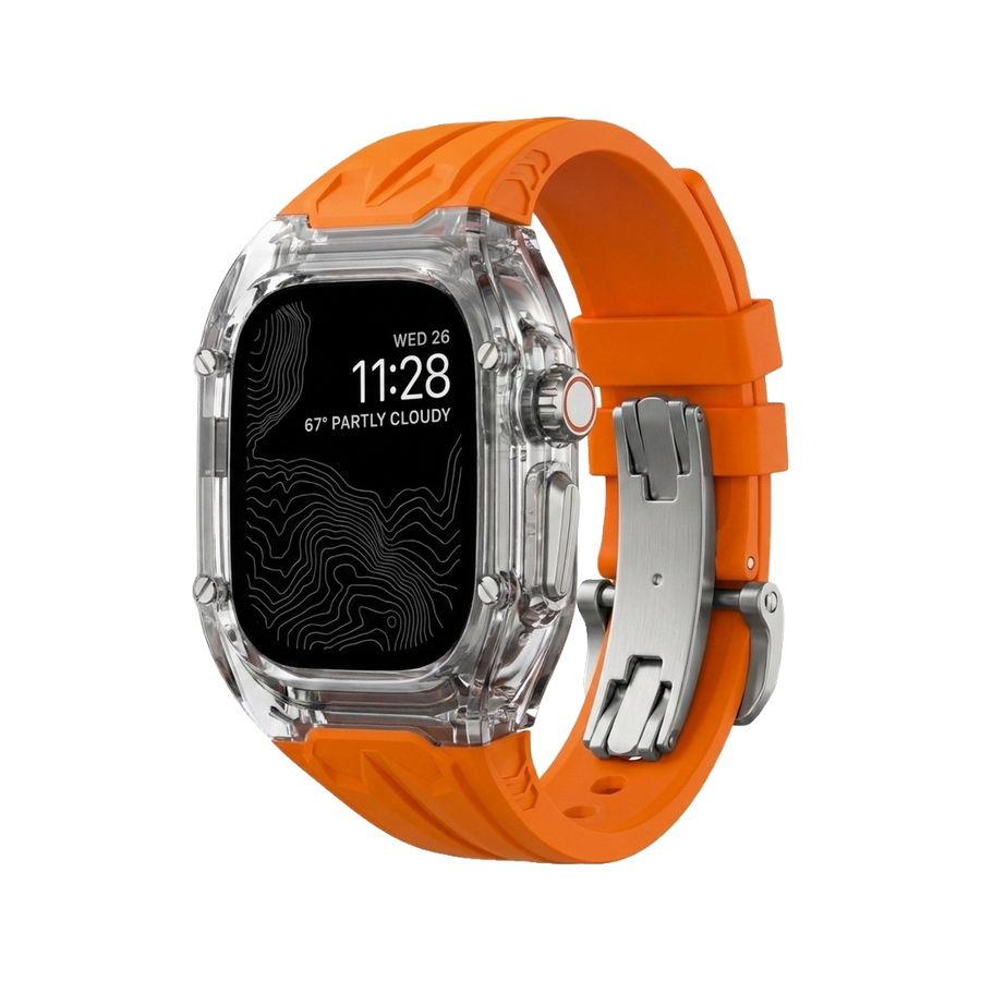 Glacier Haute Ultra Case-Band — Clear Case + Orange Band + Butterfly Buckle