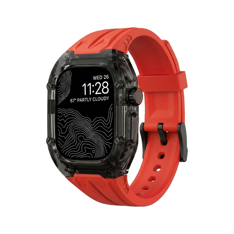 Glacier Haute Ultra Case-Band — Clear Black Case + Red Band + Pin Buckle