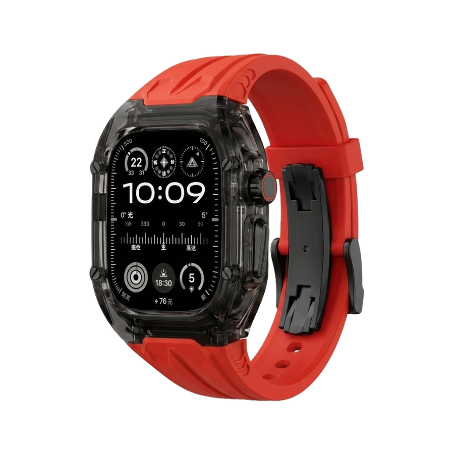 Glacier Haute Ultra Case-Band — Clear Black Case + Red Band + Butterfly Buckle