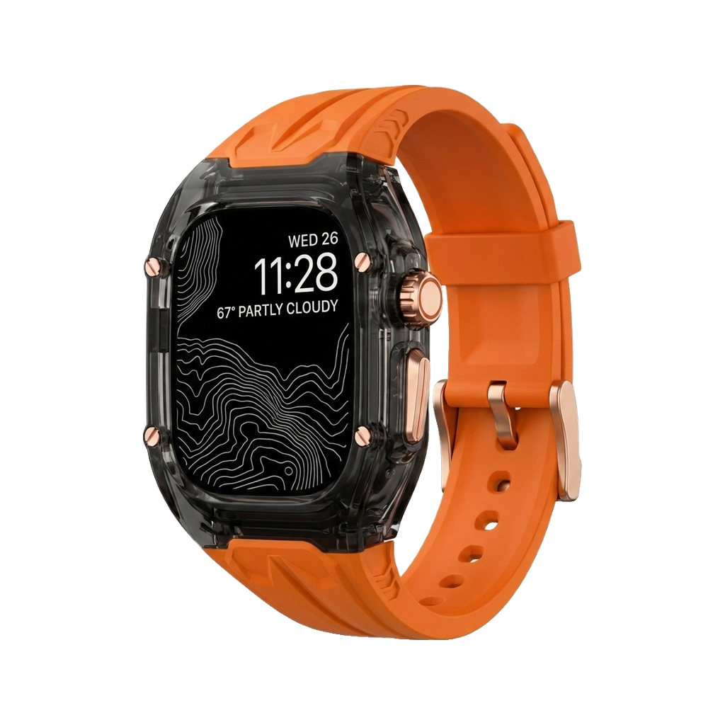 Glacier Haute Ultra Case-Band — Clear Black Case + Orange Band + Pin Buckle