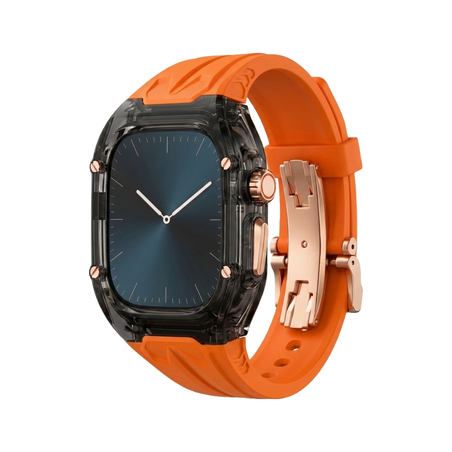 Glacier Haute Ultra Case-Band — Clear Black Case + Orange Band + Butterfly Buckle